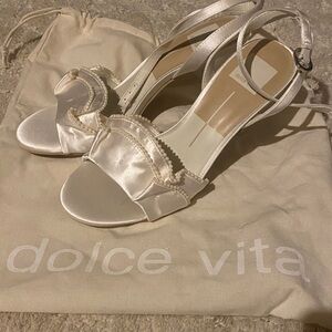 Dolce Vita Ivory Satin Pearl-Trim Slingback Heels